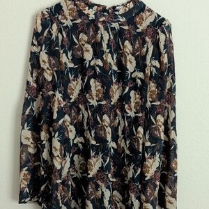 Loveriche Navy and Cream Floral Mini Dress Long Sleeve